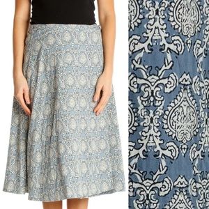 J. Crew True Wrap Blue Printed A-Line Cotton Blend Skirt Size 4